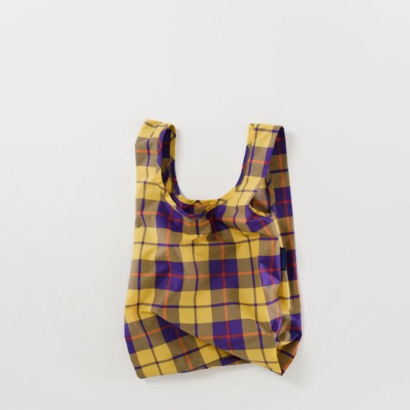 NWT BAGGU Yellow Tartan Reusable Eco Shopping Bag Tote Purse Baby size Discontin - Picture 7 of 8